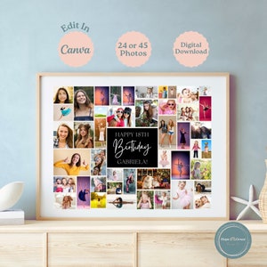 18th Birthday Photo Collage, Editable Eighteenth Birthday Picture Collage, Printable 18th Birthday Gift, 18th Birthday Party Sign