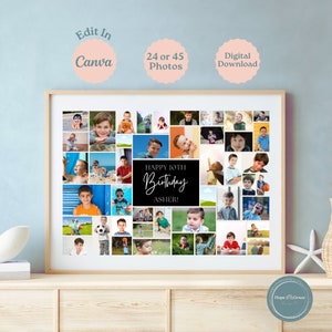Editable 10th Birthday Photo Collage, Tenth Birthday Picture Collage, Printable Birthday Photo Collage, Birthday Party Sign, 10 Year Gift