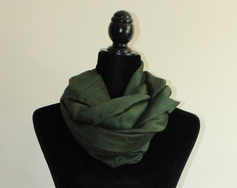 Fall Scarf: Forest Green Light and Airy Raw Silk Scarf, Handmade; Vietnam Made