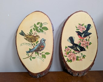 Bird pair art on live edge canvas
