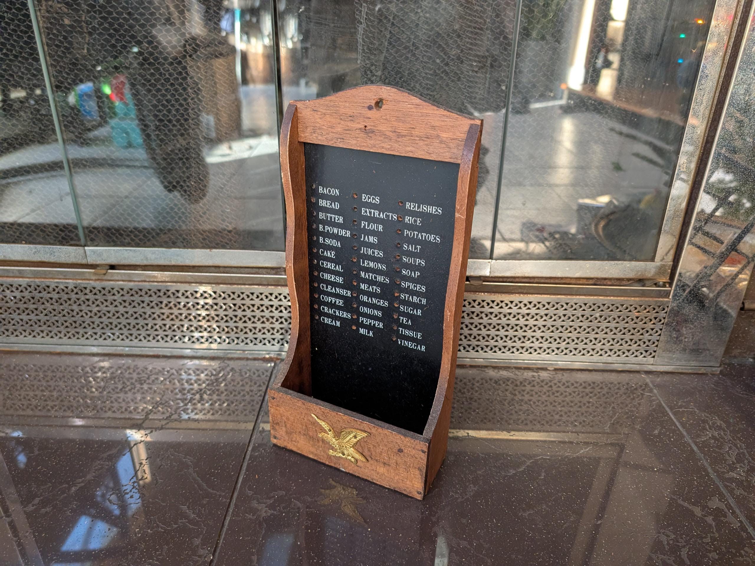 Vintage Grocery Shopping List Reminder with Eagle Detail Wooden Box