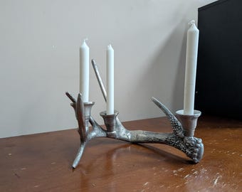 Vintage Silver Antler Candelabra - Rustic Lodge Style 3-Candle Holder