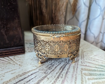 Vintage Ormolu Jewelry Box Floral Bohemian Decor