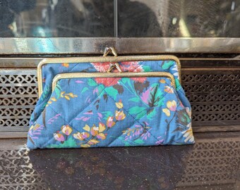 Vintage Clutch, Hand Purse Interesting Floral details, with 2 Compartments, Clean & Made in Hong Kong