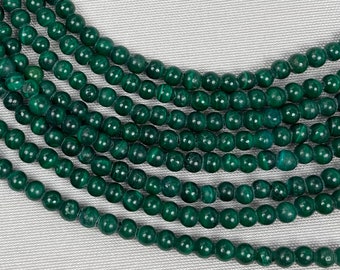 Closeout* Perle de malachite ronde verte naturelle – Brin de malachite de 3 mm - Brin de perle de 16 po - Perles de malachite – Brins de malachite