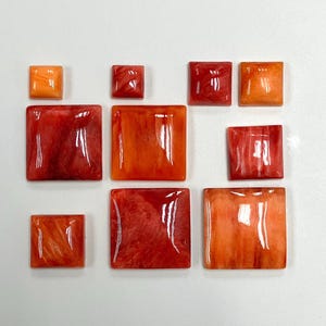 10pcs Calibrated Square Spiny Oyster Shell Cabochons – Vibrant Orange & Red Jewelry Beads