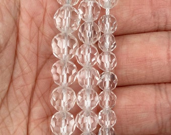 Closeout* Natural Bling Faceted Round White Quartz Bead – Quartz Strand - 16" Beaded Strand - White Quartz Strand - Gemstone Bead