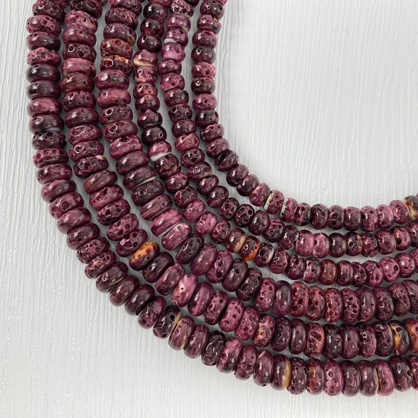 16" Purple Spiny Oyster Rondelle Bead - 16" Beaded Strand - Purple Beads - Purple Rondelle - Jewelry Beads
