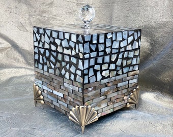 Quadratische Mosaik Muschel box Style D - Accessoire Aufbewahrungsbox - Schmuckschatulle - Perlenbox - Samtschalenbox