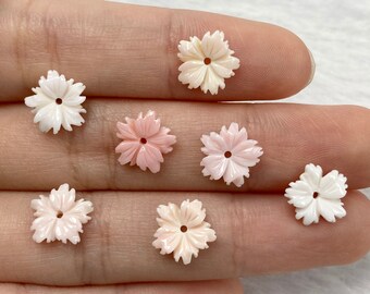 12pc Queen Conch Shell Floral Beads: Pink Carved Charms (10mm)