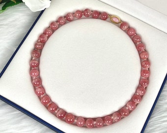 11mm luxe natuurlijke roze rhodochrosiet stenen ketting met vergulde vermeil sterling zilveren sluiting - rhodochrosiet ketting