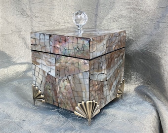 Quadratische Mosaik Muschel box Style B - Accessoire Aufbewahrungsbox - Schmuckschatulle - Perlenbox - Samtschalenbox