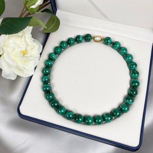 Luxe Natuurlijke Groene Malachite stenen ketting met vergulde Vermeil Sterling Silver Clasp Malachite ketting afbeelding 1