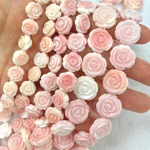 Queen Conch Shell Rose Beads - 16&quot; Pink Carved Strand
