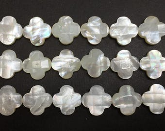 16" Natural White Mother of Pearl Clover Beads -  Shiny White Color - Highly Quality Faceted Clover Beads for Jewelry Making