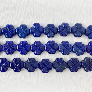 16" Carved Clover-Shaped Lapis Lazuli Bead Strand | Natural Blue Gemstone Beads for Jewelry Making, Crafting, and Designer Accessories