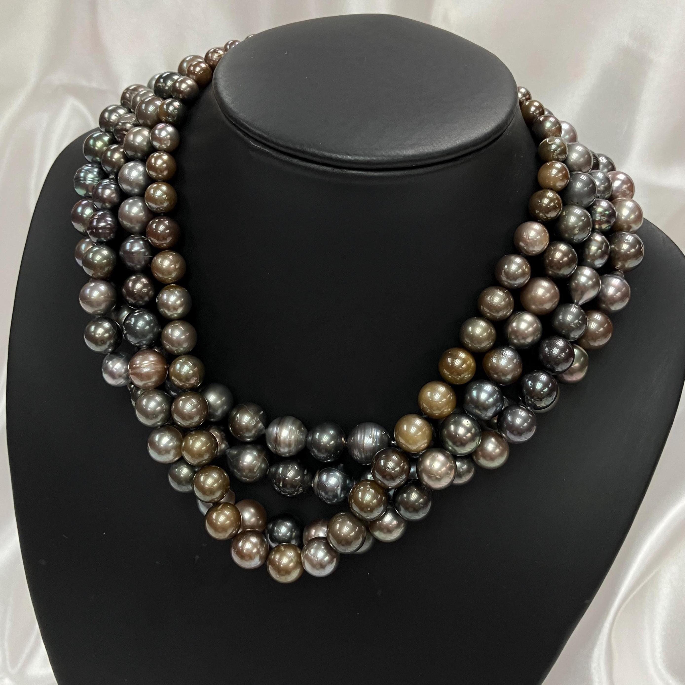 【希少】BLACK PEARL PROTO 178 19-20 Luxury Natural Tahitian AB Black Pearl Necklace With 925 Silver