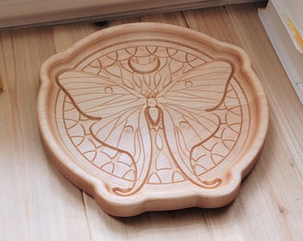 Bandeja de madera dura artesanal para recoger polillas: Decoración de brujas lunares