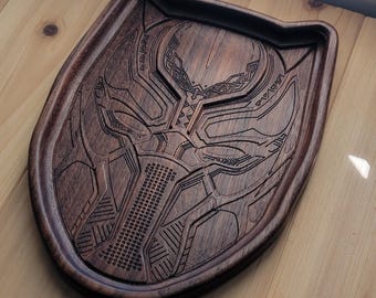 Black Panther Mask Hardwood Tray: MCU Comic Fan Gift