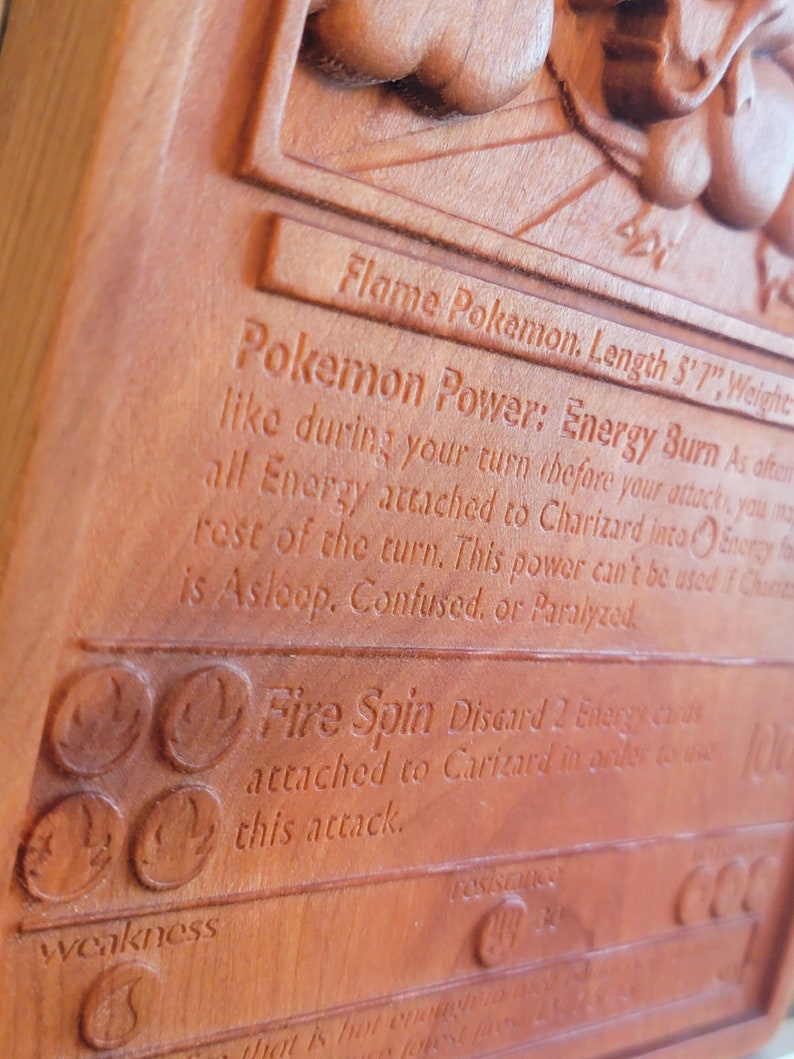 3D Charizard Pokemon Card Wall Art Solid Hardwood Perfect Gift Home