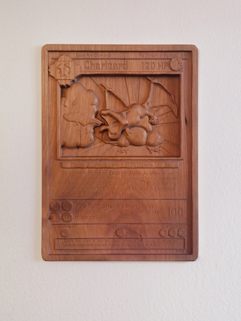 3D Charizard Pokemon Card Wall Art Solid Hardwood Perfect Gift Home