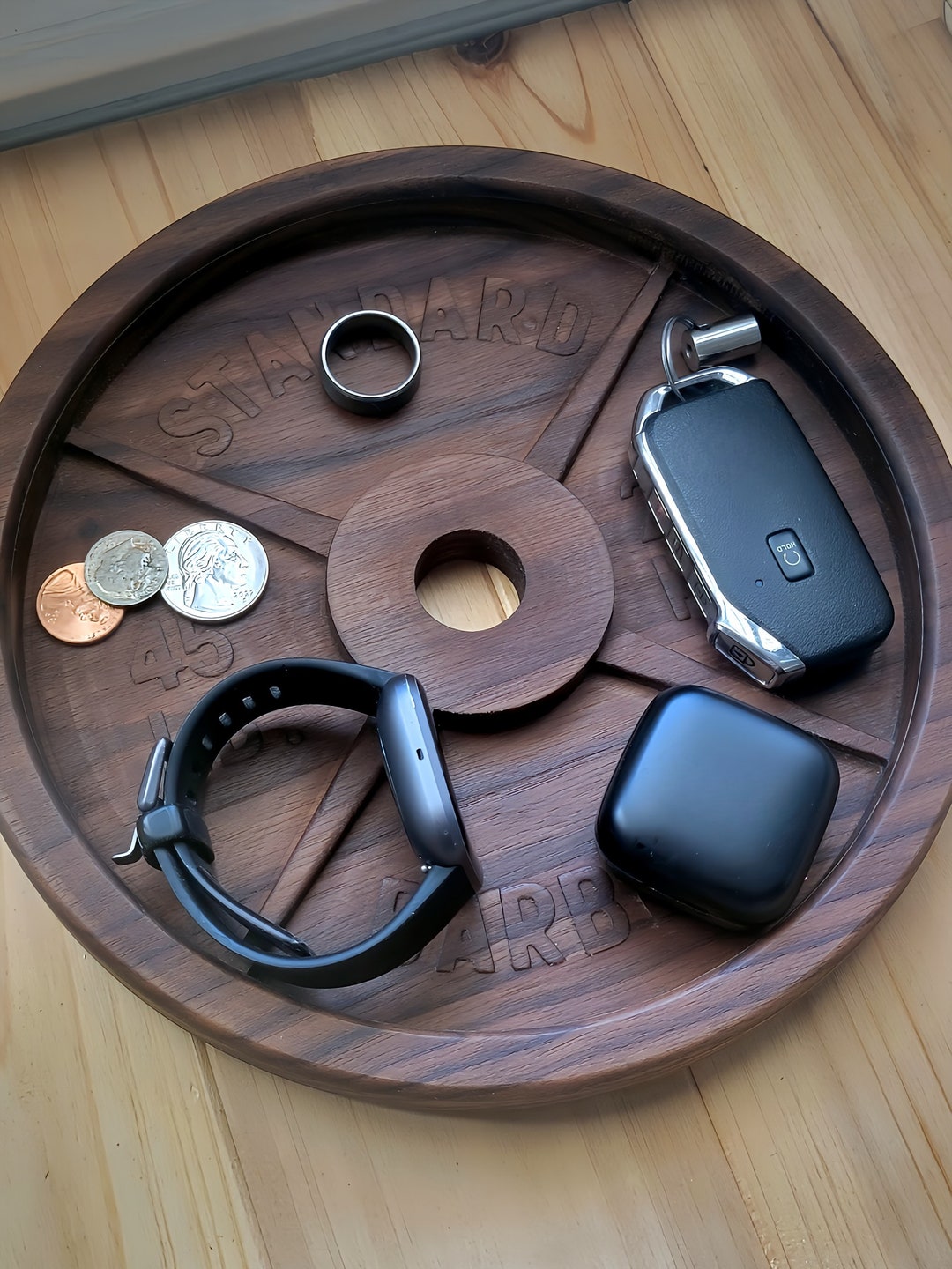 Handcrafted Solid Hardwood Weight Plate Catchall Personalizable Gift