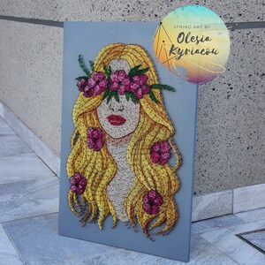 String art floral woman, Floral Art, Female Art,Woman Painting,Woman Artwork, Woman Art Canvas,Flowers Art