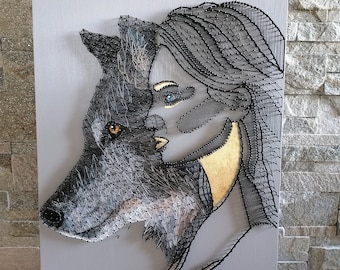 String art wolf-woman,Wildlife Art, Wolf decor,Animal walldecor,Spirit Animal, Original Artwork,Animal art,Living room Art,Made to order