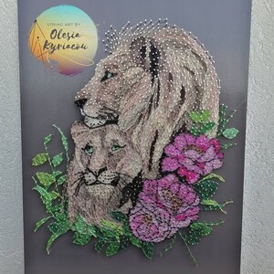 String art Lion Couple, Animal Art, Couple Gift, Gift for her,Gift for him, Lion Art,Flower Art, Lion Painting,Wildlife Art,Lion Decor