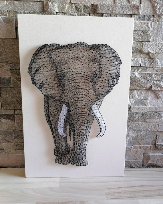 String Art Elephant, Modern Art, Wildlife Art Wall Decor, Original Art,  Elephant Art,father's Day, Wall Art, Africa Artwork,made to Order 