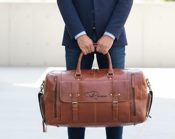 Personalized Men's Travel Bag, Full Grain Leather Duffel Bag, Monogrammed Duffle Bag, Weekend Luggage Bag, Carry-on Bag Grooms Wedding Gifts
