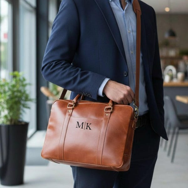 Personalized Buffalo Leather Laptop Messenger Bag: Rustic Satchel Briefcase, Christmas Gift, Laptop Bag, Crossbody Shoulder Bag, Office Bag