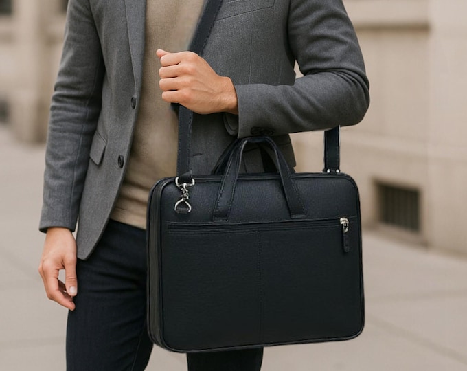 Personalized Leather Laptop Bag - Briefcase, Satchel Portfolio Notebook Tablet Messenger Bag for Men & Women, Travel Bag, Slim Shoulder Bag
