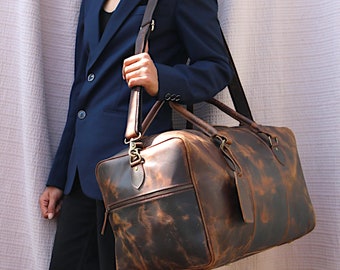 Personalized Buffalo Leather Duffle Bag: Travel Gym Weekender