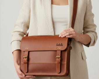 Personalized Leather Messenger, Laptop Case, Office Briefcase, Gift for Women, Distressed Shoulder Bag Crossbody Satchel, Vintage Casual Bag