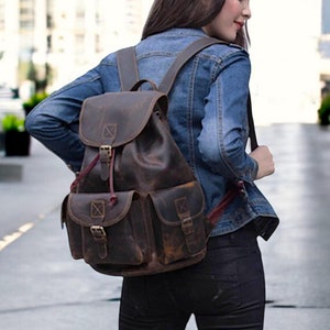 Personalized Leather Backpack, Vintage Travel Hiking Backpack, College Bag, Unisex Laptop Backpack Handmade Gift for him/her College Daypack