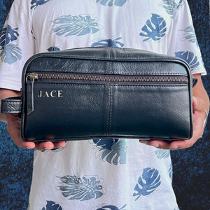 Personalized Leather Dopp Kit: Genuine Cowhide Toiletry Travel Bag