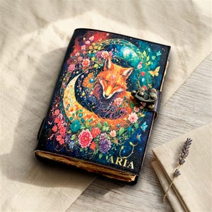 Diario personalizzato in pelle di volpe, album da disegno fantasy nella foresta, grimorio Forestcore, regalo per bambini amanti della natura, diario vintage Libro delle Ombre