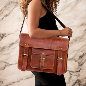 Bolso bandolera de piel auténtica personalizado de 15 pulgadas, bolso para portátil, bolso de hombro, regalo para hombre, bolso de oficina, maletín de trabajo, bolso grande tipo cartera rústico.
