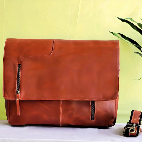 Personalized Handmade Genuine Leather Messenger Bag Laptop Bag Shoulder Bag for men Gift for Men Office Bag Work Briefcase Large Rustic Bag