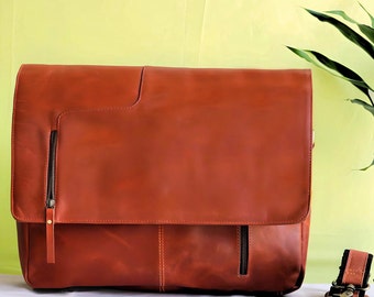 Combo of Personalized Genuine Leather Messenger Bag and Leather Journal for Women and Men Office  Briefcase