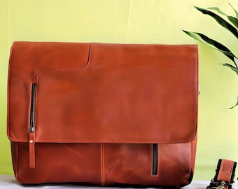 Personalisierte handgemachte Echtleder Umhängetasche Laptop-Tasche Schultertasche für Männer Geschenk für Männer Bürotasche Arbeit Aktentasche große rustikale Tasche