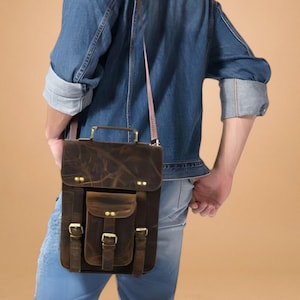Bolso bandolera de piel personalizado, maletín para portátil o de oficina, regalo para hombre, bandolera desgastada, bolso bandolera vintage informal.