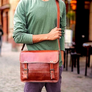 Bolso mensajero de cuero de 13 ", estuche para computadora portátil, maletín de oficina, regalo para hombres, bolso de hombro desgastado para computadora