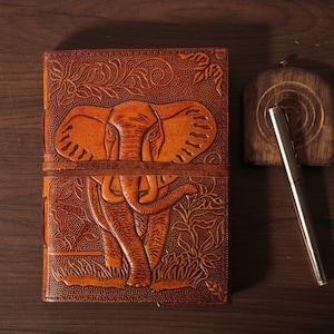Carnet de croquis vierge artisanal en cuir d'éléphant antique, cadeau de Noël/anniversaire pour enfants, carnet de voyage personnalisé vintage