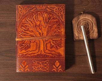 Handcrafted Tree of Life Emboss Leather Journal Blank Notebook Sketchbook Christmas Gift for kid, him/her Personalized Travel Vintage Diary