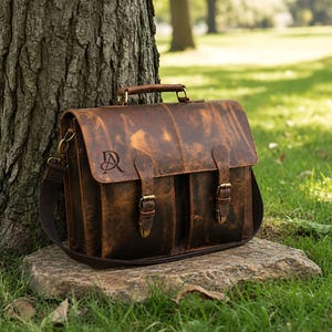 Leather Messenger Bag, 16-inch Laptop Satchel, Rustic Work Briefcase, Travel Office Shoulder Bag, Christmas Gift Custom Anniversary Gift Men