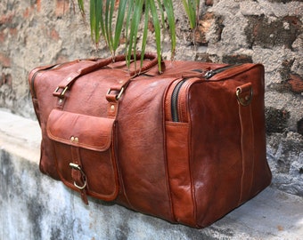 Gepersonaliseerde leren plunjezak: handbagage reisweekend, cadeau bruidsjonker