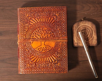 Handcrafted Tree of Life Leather Journal: Embossed Vintage Travel Diary