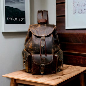 Personalized Leather Backpack, Vintage Travel Hiking Backpack, College Bag, Unisex Laptop Backpack Handmade Gift for him/her College Daypack